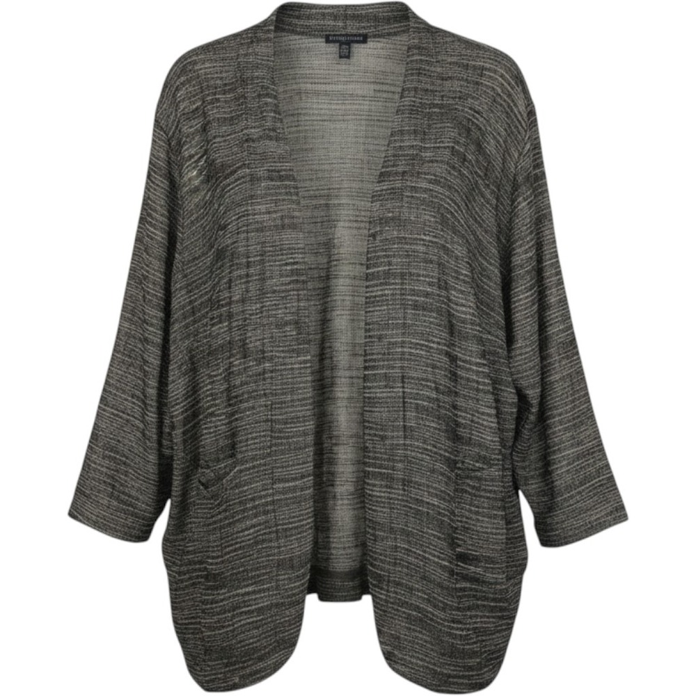 Eileen Fisher Woman Gray Linen Blend Open Front Cardigan Pockets 2X S16ATA